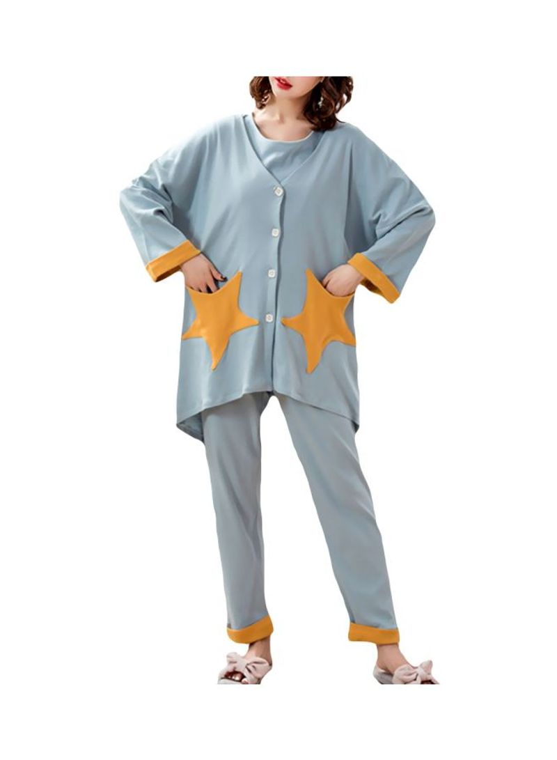 3-Piece Long Sleeves T-Shirt With Pant Set Blue