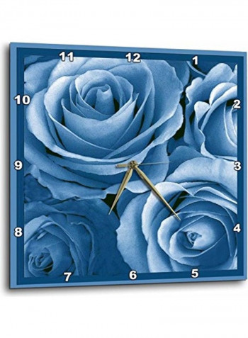 Rose Bouquet Printed Analog Wall Clock Blue 13x13x0.1inch