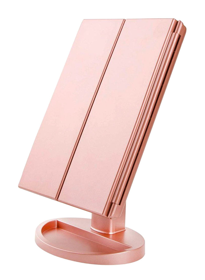 Tri-Fold LED Light Makeup Vanity Mirror Rose Gold