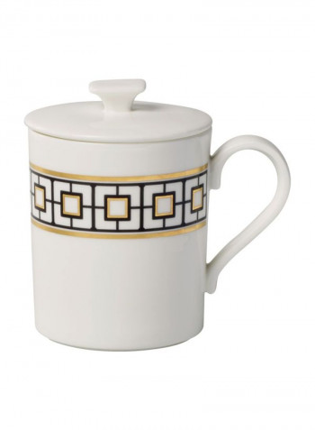 Metrochic Printed Mug With Lid White/Black/Gold 114x83x112millimeter