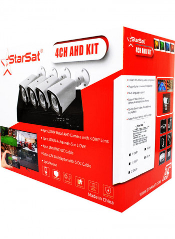 4-Piece Metal AHD Camera For Home Security White/Black