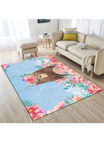 Cartoon Animal Floral Print Anti-Skidding Cute Kids Room Rug Multicolour 140x200cm