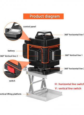 Multifunctional 16 Lines Level Tool Black/Orange 25.5x16.5x22cm