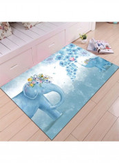 Cartoon Elephant Printed Floor Mat Blue 140x200cm