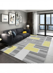 Printed Living Room Floor Rug White/Black/Yellow 140x200cm