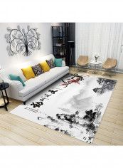 Landscape Print Living Room Soft Carpet White/Black 140 x 200cm