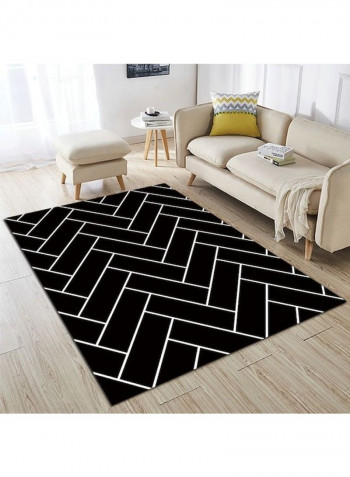 Modern Simple Wavy Patterned Anti Slip Floor Rug Black/White 140x200cm