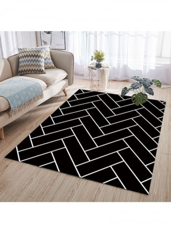 Modern Simple Wavy Patterned Anti Slip Floor Rug Black/White 140x200cm