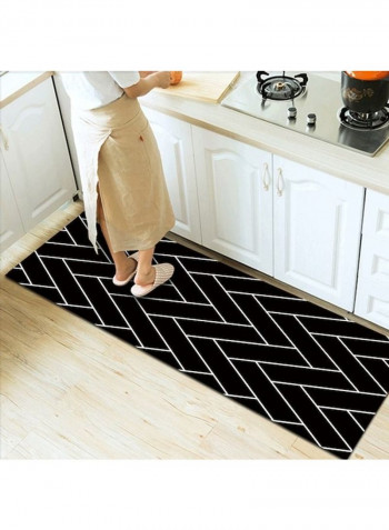 Modern Simple Wavy Patterned Anti Slip Floor Rug Black/White 140x200cm