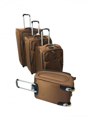 4 Piece Luggage Trolley Set Brown