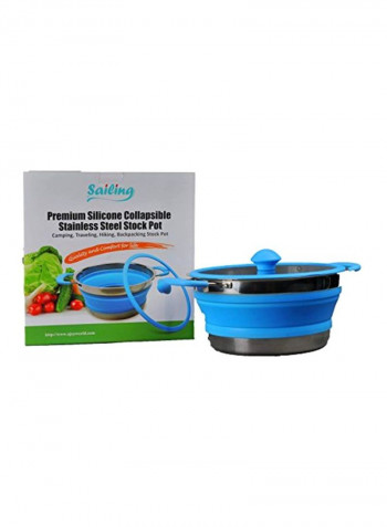 Silicone Stock Pot Blue/Silver 11x10x3inch