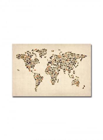 World Map Of Cats Canvas Wall Art Multicolour 16 x 24inch