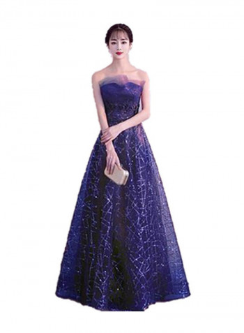 Evening Strapless Sparkling Maxi Dress Navy Blue