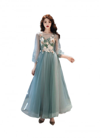 Long Flared Evening Dress Green