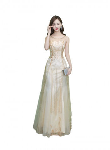 Sequin Queen Evening Dress White/Gold