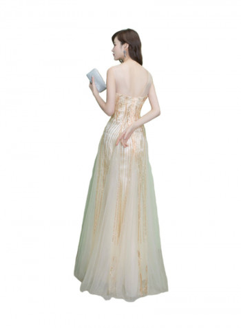Sequin Queen Evening Dress White/Gold