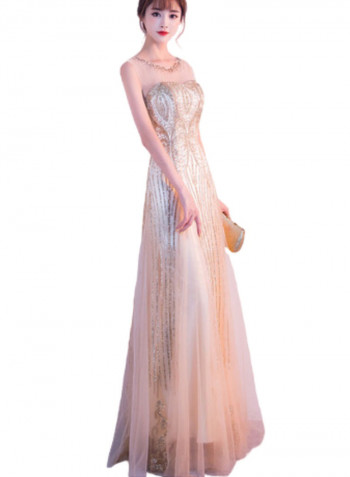 Sequin Queen Evening Dress White/Gold