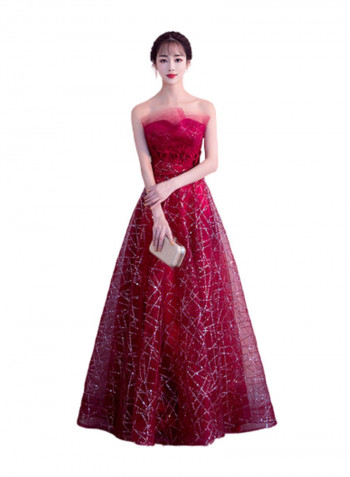 Sparkling Evening Flared Dress Red