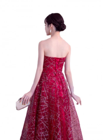 Sparkling Evening Flared Dress Red