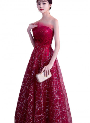 Sparkling Evening Flared Dress Red