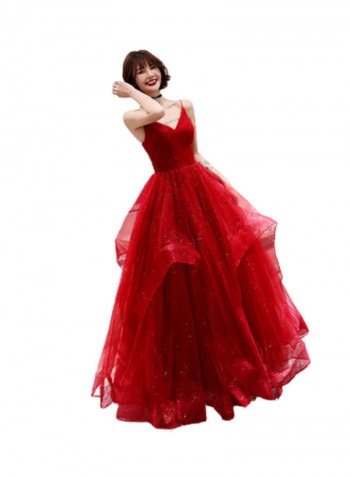 Long Flared Evening Dress Red