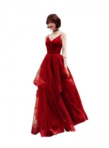 Long Flared Evening Dress Red