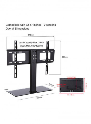 Universal TV Stand Table Bracket For 32-57 Inch Screen LCD LED Plasma TV Black