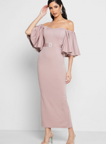 Frill Sleeve Bodycon Maxi Dress Purple