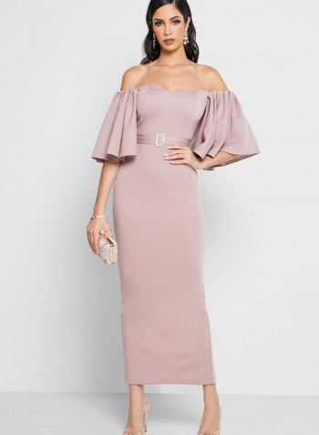 Frill Sleeve Bodycon Maxi Dress Purple