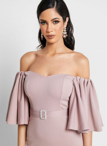 Frill Sleeve Bodycon Maxi Dress Purple