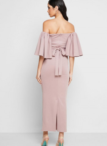 Frill Sleeve Bodycon Maxi Dress Purple