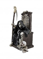 Grim Reaper On Throne With Undead Skeleton Pet Statue SG_B00BYFG5CC_US