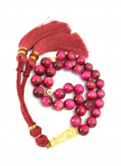 Natural Cat Eye With Burgandi Tassel Prayer Beads
