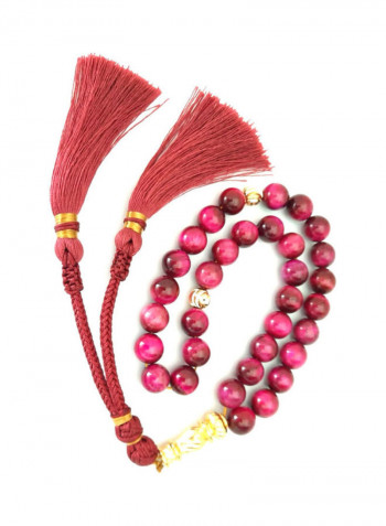Natural Cat Eye With Burgandi Tassel Prayer Beads