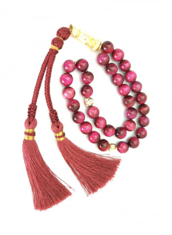 Natural Cat Eye With Burgandi Tassel Prayer Beads