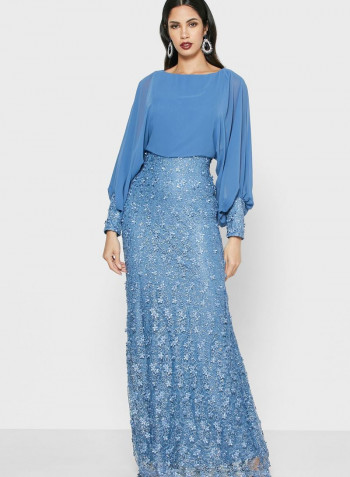 Lace Detail Maxi Dress Blue