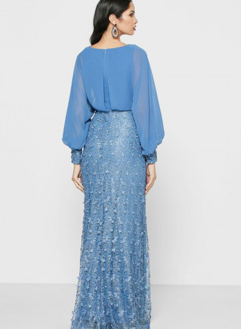 Lace Detail Maxi Dress Blue