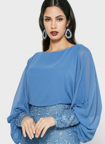 Lace Detail Maxi Dress Blue