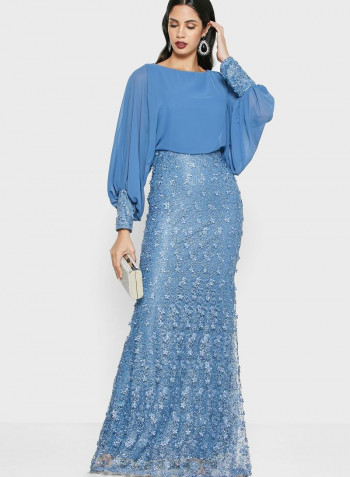 Lace Detail Maxi Dress Blue