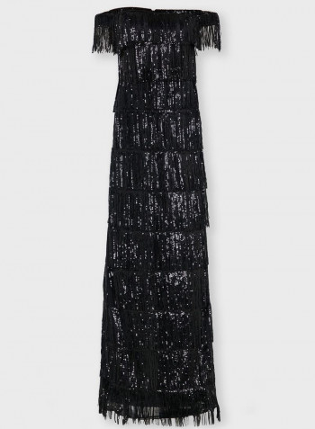 Sequin Tassel Maxi Dress Black