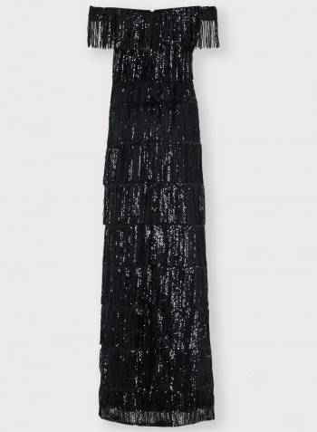 Sequin Tassel Maxi Dress Black