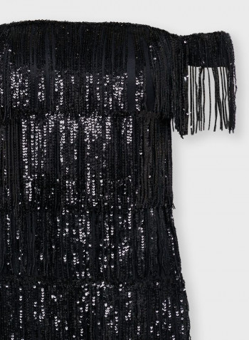 Sequin Tassel Maxi Dress Black