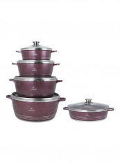 5-Piece Granite Coating Cookware Set Purple/Silver 28cm