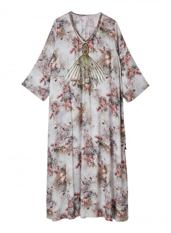 Cotton Max Prented Embroidered Dress light blue