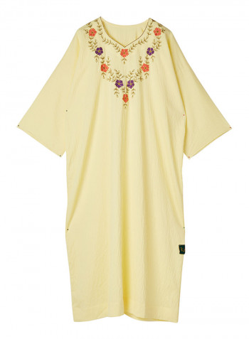 Linen Embroidered Dress yellow