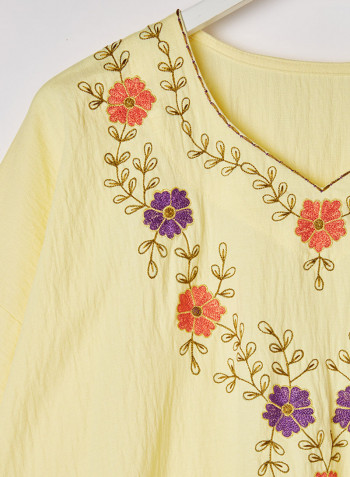 Linen Embroidered Dress yellow