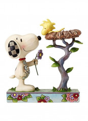 Snoopy With Woodstock In Nest Collectible Figure Beige/Green/Brown 6.75inch