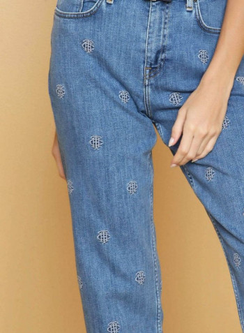 Straight Leg Embroidery Jeans Blue