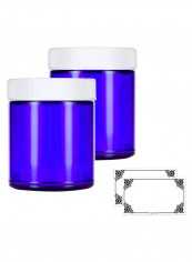 مجموعة مرطبانات بحواف مستقيمة مع ملصقات تسمية من 4 قطع لون أبيض/ Cobalt Blue