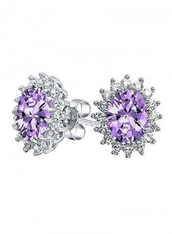 925 Sterling Silver 3 Ct Cubic Zirconia Crown Halo Simulated Amethyst Stud Earrings
